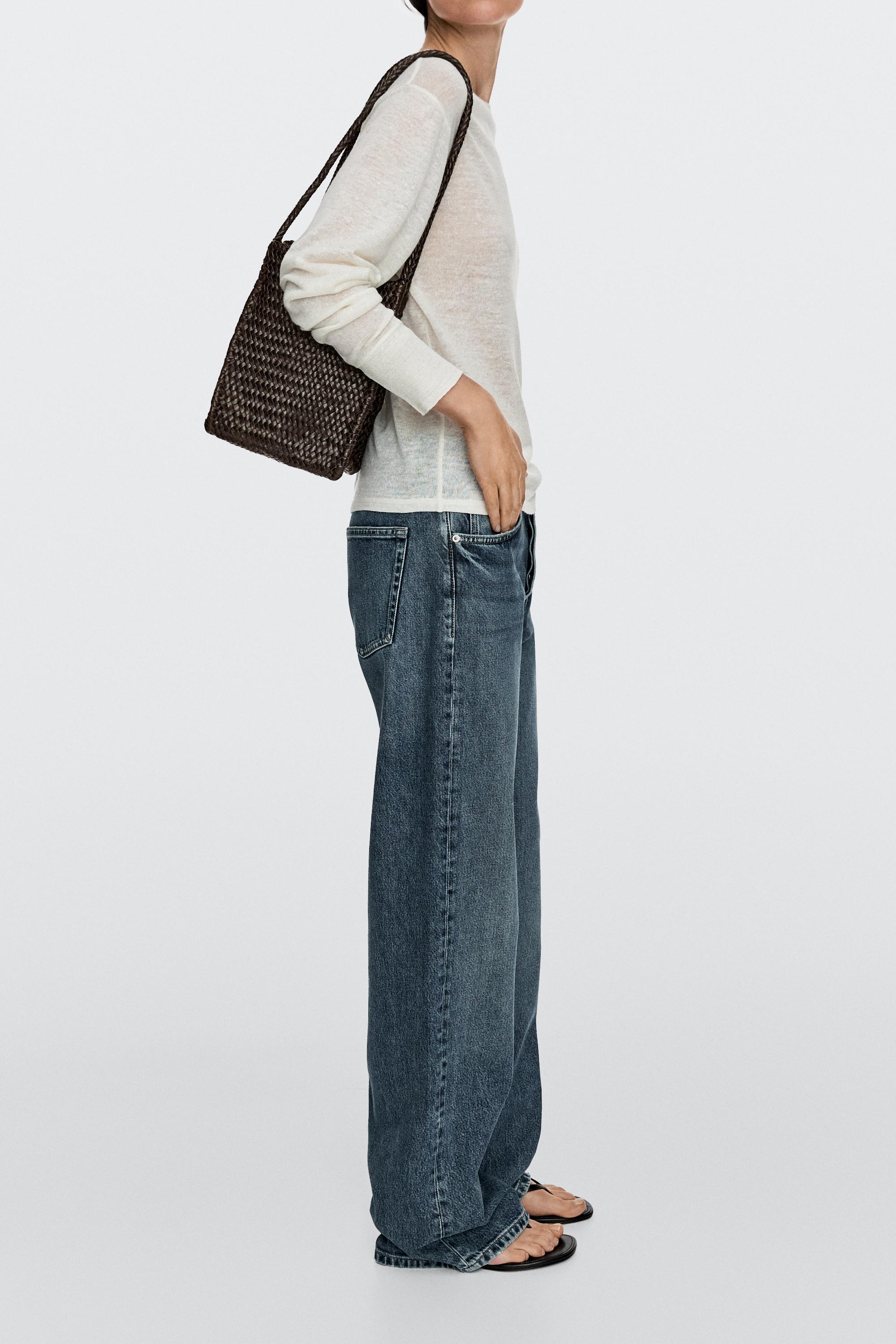 Nappa leather woven bucket bag